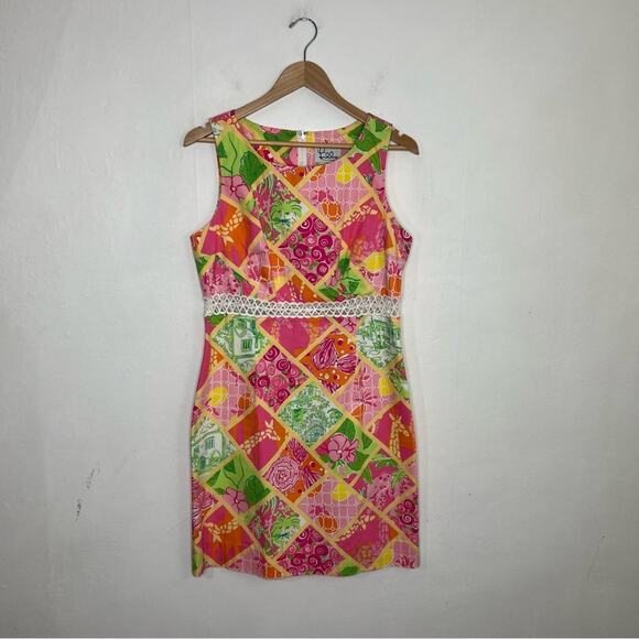 Vintage Lilly Pulitzer Pink Diamond Head Patch Shift Dress Size 10 - Picture 1 of 13